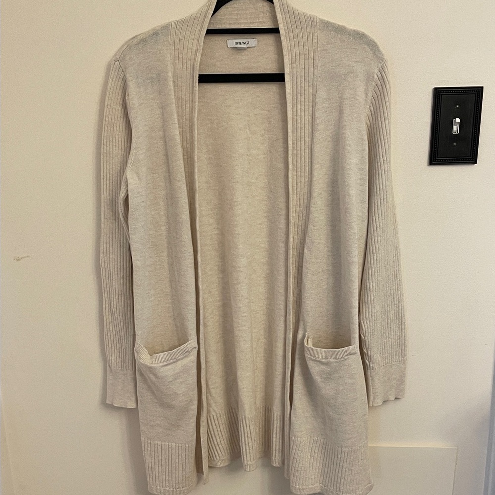 Nine West Light Beige Open Front Cardigan